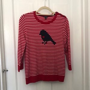 Talbots red/white striped sweater w/ bird, sz M